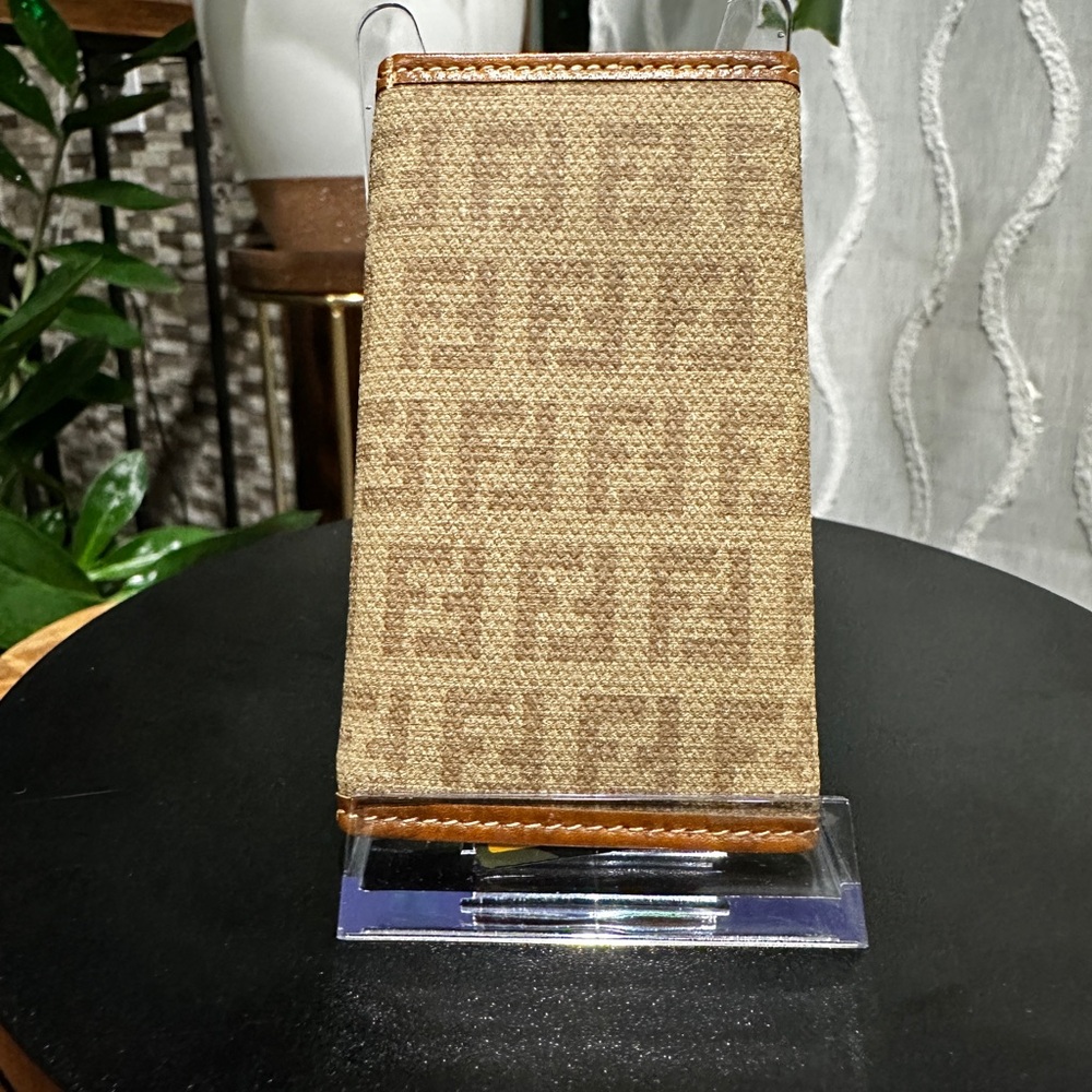 Fendi Zucca Monogram 6-Key Holder Wallet Canvas & Cognac Leather Italy Vintage